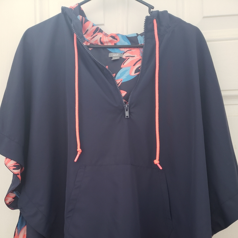 Aerie Floral Rain Poncho/Quarter Zip
